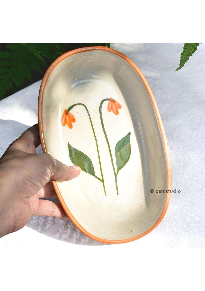 QSHI Studio Ceramic Oval Serving Bowl | Handcrafted | Microwave Safe - Indya