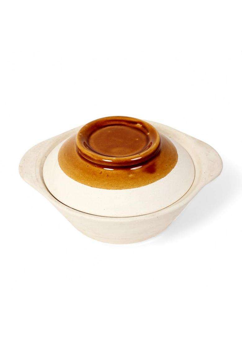 KALAKRITI Beige and Brown Ceramic Bowl with Lid | 500 ml | 16.9 fl oz | Pack of 2 | Microwave Safe - Indya
