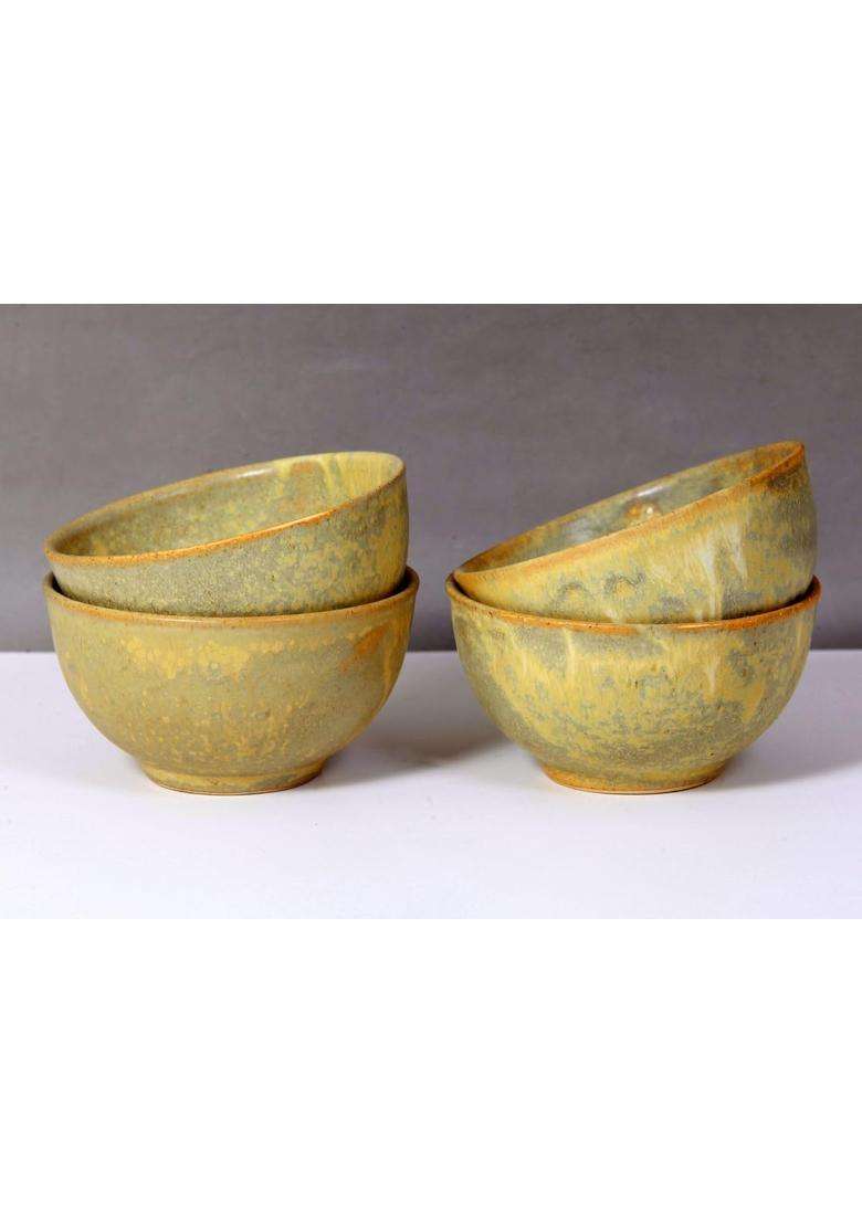KALAKRITI Studio Pottery Ceramic Matte Yellowish Bowl | 200 ml | 6.8 fl oz | 10 cm | 3.9 Inch - Indya