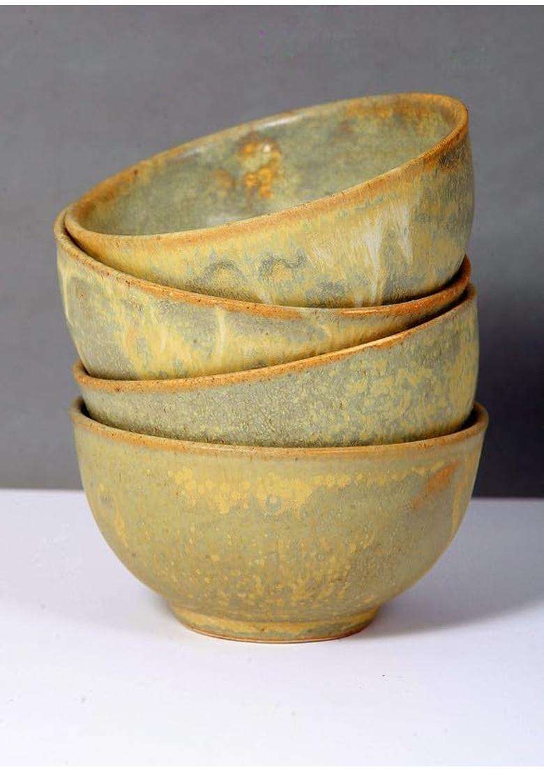 KALAKRITI Studio Pottery Ceramic Matte Yellowish Bowl | 200 ml | 6.8 fl oz | 10 cm | 3.9 Inch - Indya