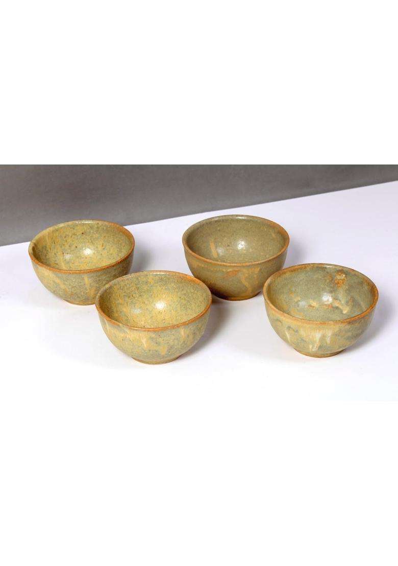 KALAKRITI Studio Pottery Ceramic Matte Yellowish Bowl | 200 ml | 6.8 fl oz | 10 cm | 3.9 Inch - Indya