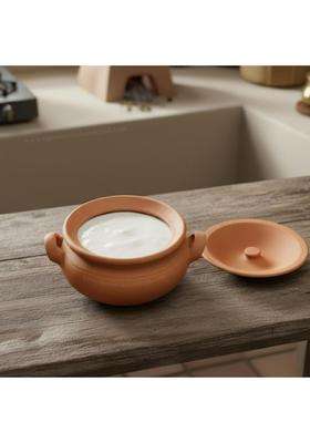 RAJENDER CLAY HANDICRAFT Premium Handmade Clay Curd Pot with Side Handles | 1 L | 1.1 Qt