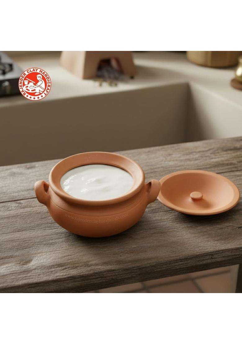 RAJENDER CLAY HANDICRAFT Premium Handmade Clay Curd Pot with Side Handles | 1 L | 1.1 Qt - Indya