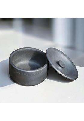 RAJENDER CLAY HANDICRAFT Handmade Black Mitti Flat Curd Pot | 2 L | 2.1 Qt | Non-Toxic