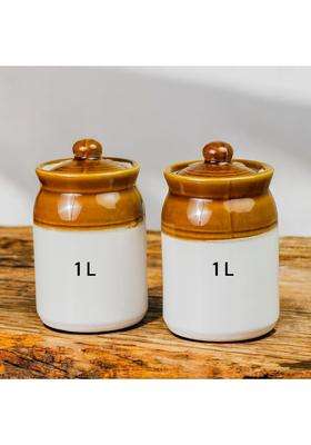 ClayStone Ceramic Pickle Jar | 1000 ml | 33.8 fl oz | 2-Piece Set | Handcrafted | Food Safe