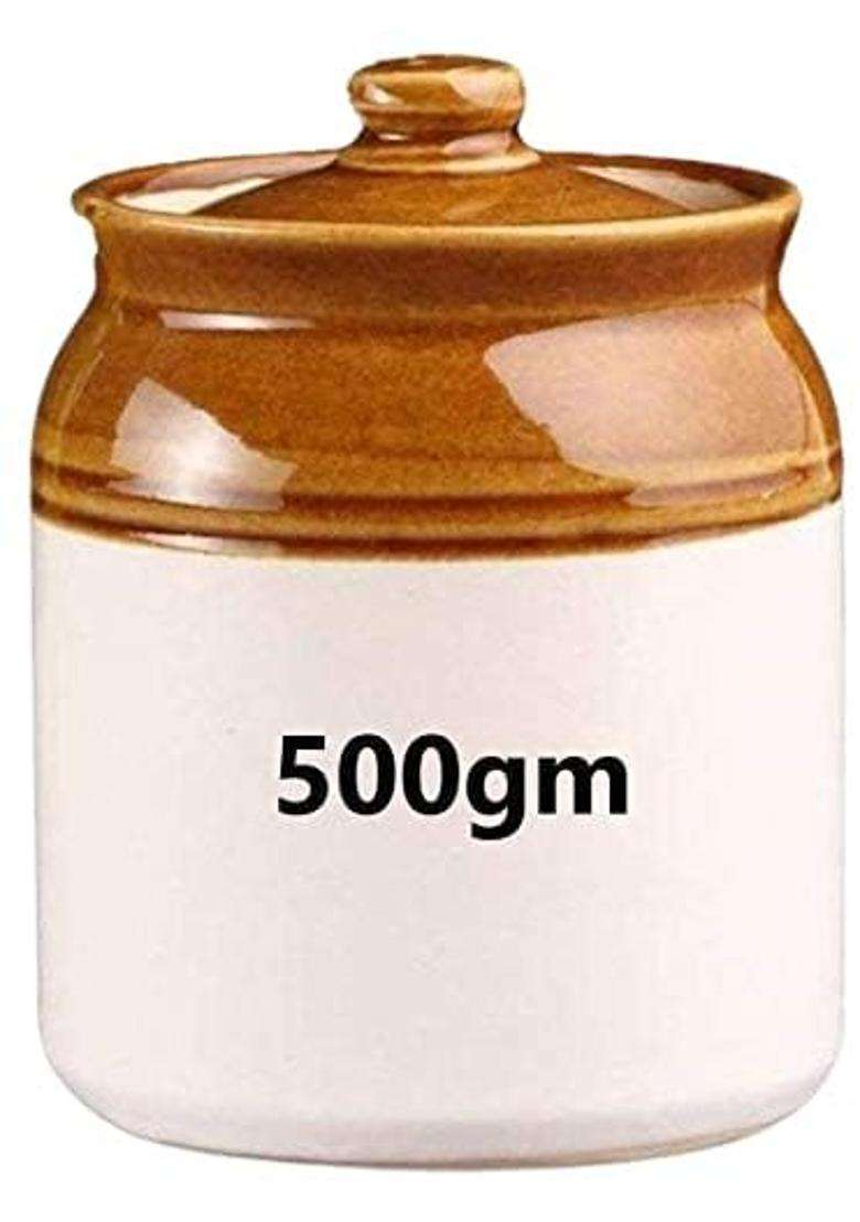 SHRIYAM CRAFT Ceramic Pickle Jar Set with Lid | 500 ml | 16.9 fl oz | 2-Piece Set - Indya