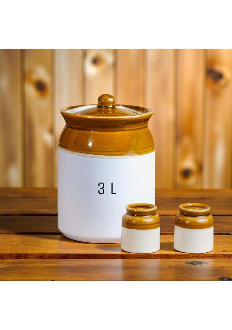 ClayStone Ceramic Achaar Jar | 3000 ml | 101.4 fl oz | Handcrafted | Food Safe - Indya