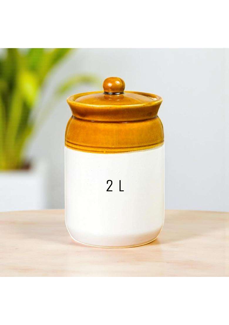 ClayStone Ceramic Achaar Jar | 2000 ml | 67.6 fl oz | Handcrafted | Food Safe - Indya