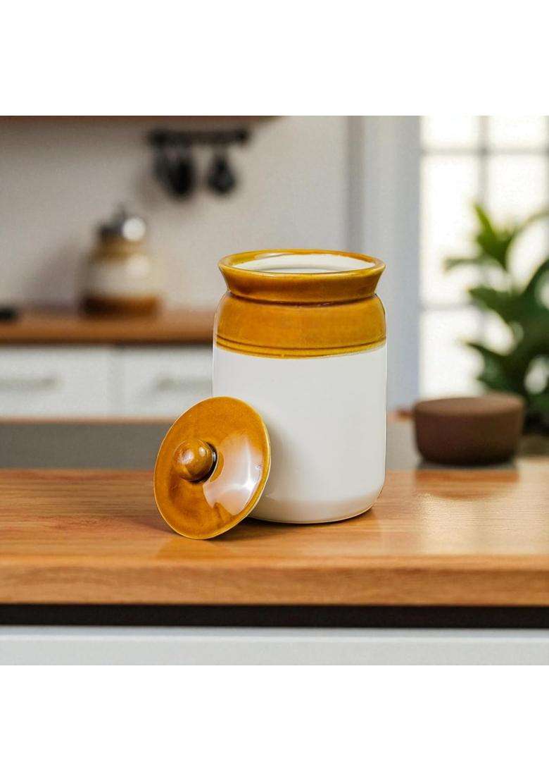 ClayStone Ceramic Achaar Jar | 2000 ml | 67.6 fl oz | Handcrafted | Food Safe - Indya