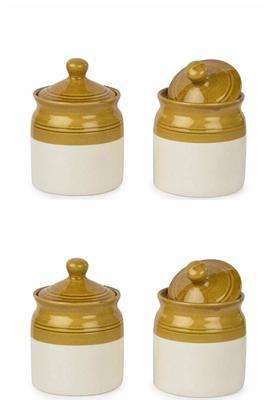 SHRIYAM CRAFTS Dining Table Pickle Jar Ceramic Jars Containers for Storage Hand Painted | 250 ml | 8.5 fl oz | Pack of 4