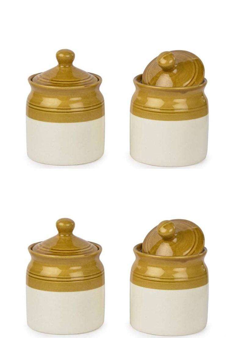 SHRIYAM CRAFTS Dining Table Pickle Jar Ceramic Jars Containers for Storage Hand Painted | 250 ml | 8.5 fl oz | Pack of 4 - Indya