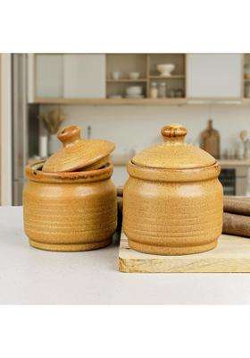 The Earth Store Brown Ceramic Pickle Jars | 500 ml | 16.9 fl oz | 2-Piece Set | With Lid