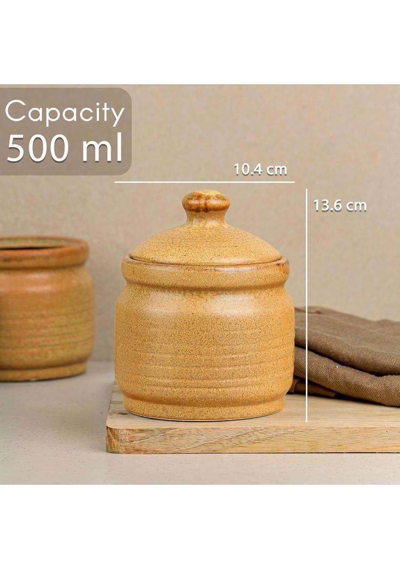 The Earth Store Brown Ceramic Pickle Jars | 500 ml | 16.9 fl oz | 2-Piece Set | With Lid - Indya
