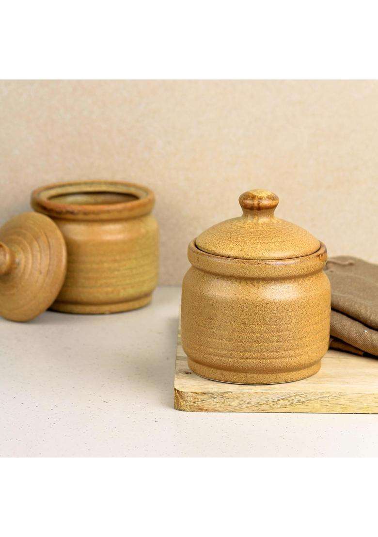 The Earth Store Brown Ceramic Pickle Jars | 500 ml | 16.9 fl oz | 2-Piece Set | With Lid - Indya