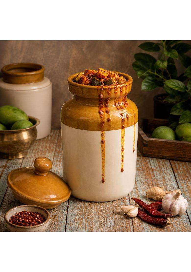 Pure Source India Ceramic Pickle Jar with Lid | 5000 ml | 169.1 fl oz - Indya