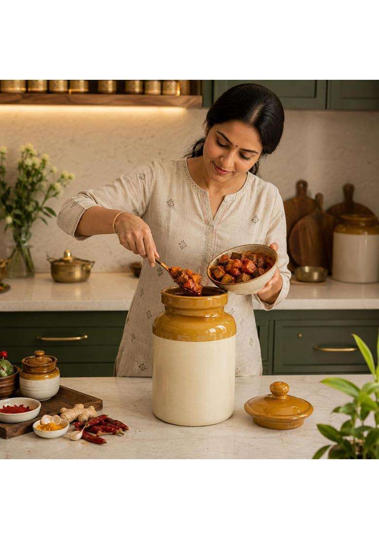 Pure Source India Ceramic Pickle Jar with Lid | 5000 ml | 169.1 fl oz - Indya