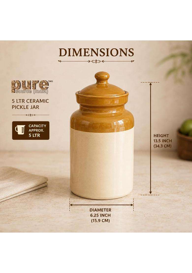 Pure Source India Ceramic Pickle Jar with Lid | 5000 ml | 169.1 fl oz - Indya