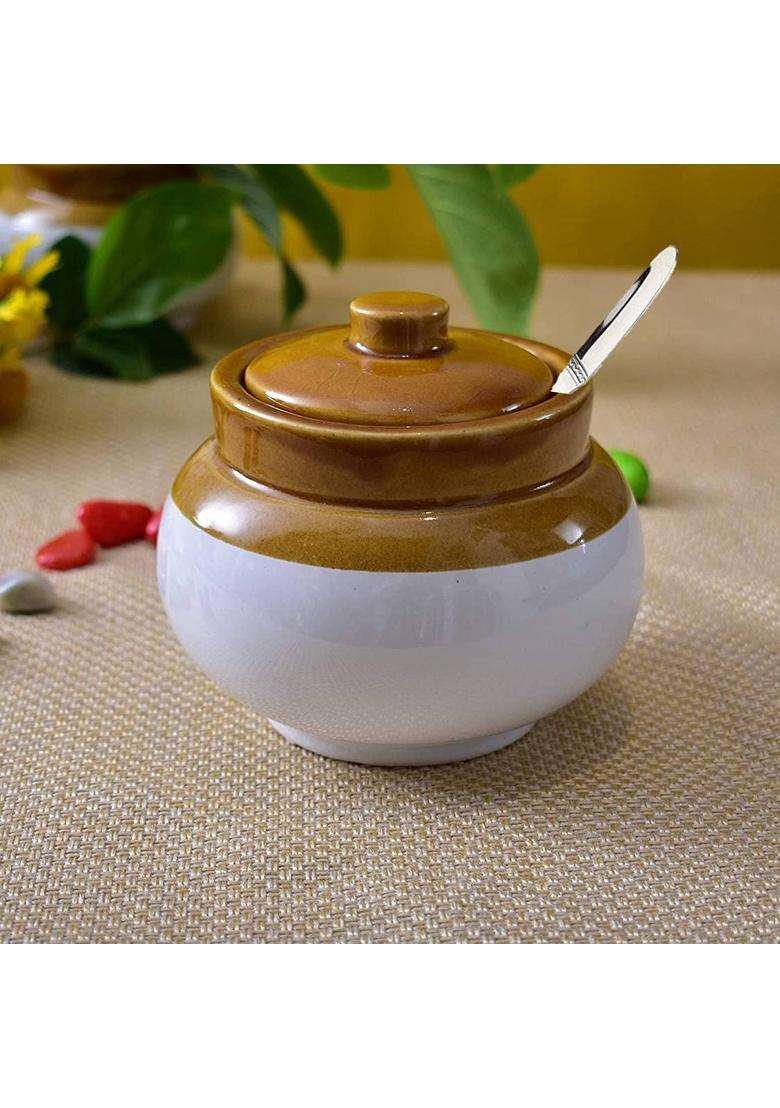 HC THE CRAFTS The Crafts Ceramic Handmade Pickle Jar Set with Lid | 300 ml | 10.1 fl oz - Indya