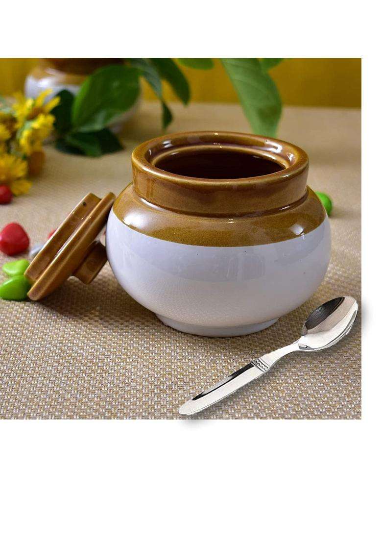 HC THE CRAFTS The Crafts Ceramic Handmade Pickle Jar Set with Lid | 300 ml | 10.1 fl oz - Indya