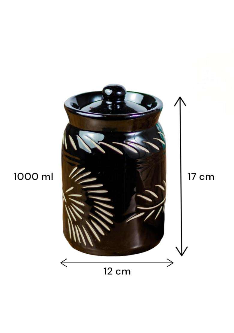 ClayStone Black Handglazed Ceramic Pickle Jar | 1 L | 1.1 Qt | Pack of 2 - Indya