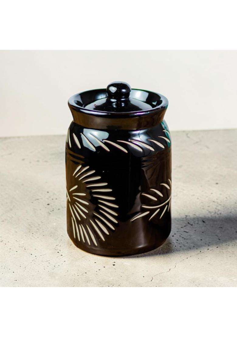 ClayStone Black Handglazed Ceramic Pickle Jar | 1 L | 1.1 Qt | Pack of 2 - Indya