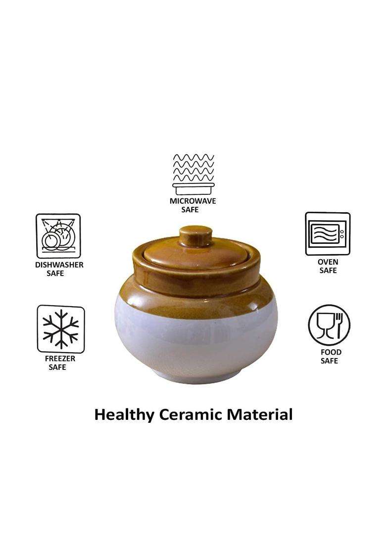 Jetwals Ceramic Handmade Pickle Jar Set with Lid LOTA Water Pot Shape | 200 ml | 6.8 fl oz - Indya
