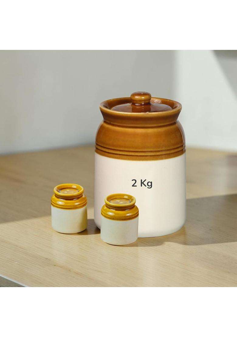 ClayStone Handmade Ceramic Martaban Storage Jar with Salt and Pepper Shakers | 2 L | 2.1 Qt - Indya