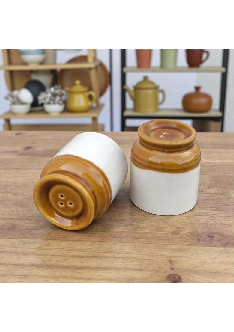 ClayStone Handmade Ceramic Martaban Storage Jar with Salt and Pepper Shakers | 2 L | 2.1 Qt - Indya