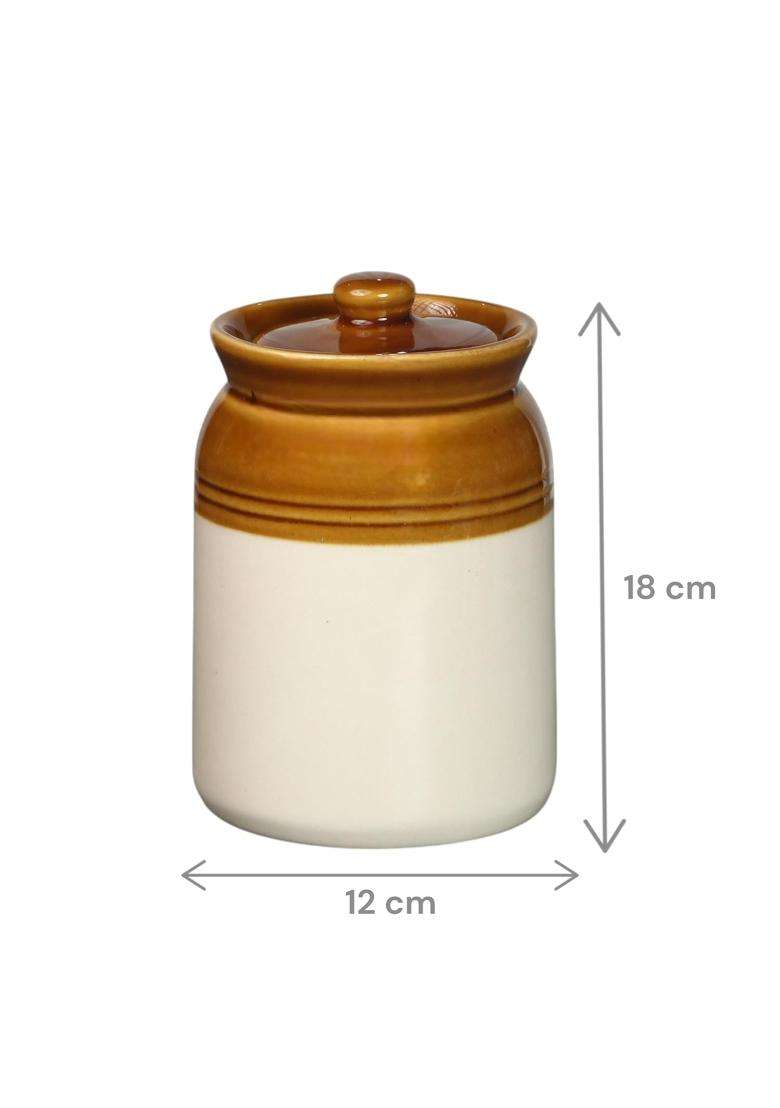 ClayStone Handmade Ceramic Martaban Storage Jar with Salt and Pepper Shakers | 2 L | 2.1 Qt - Indya