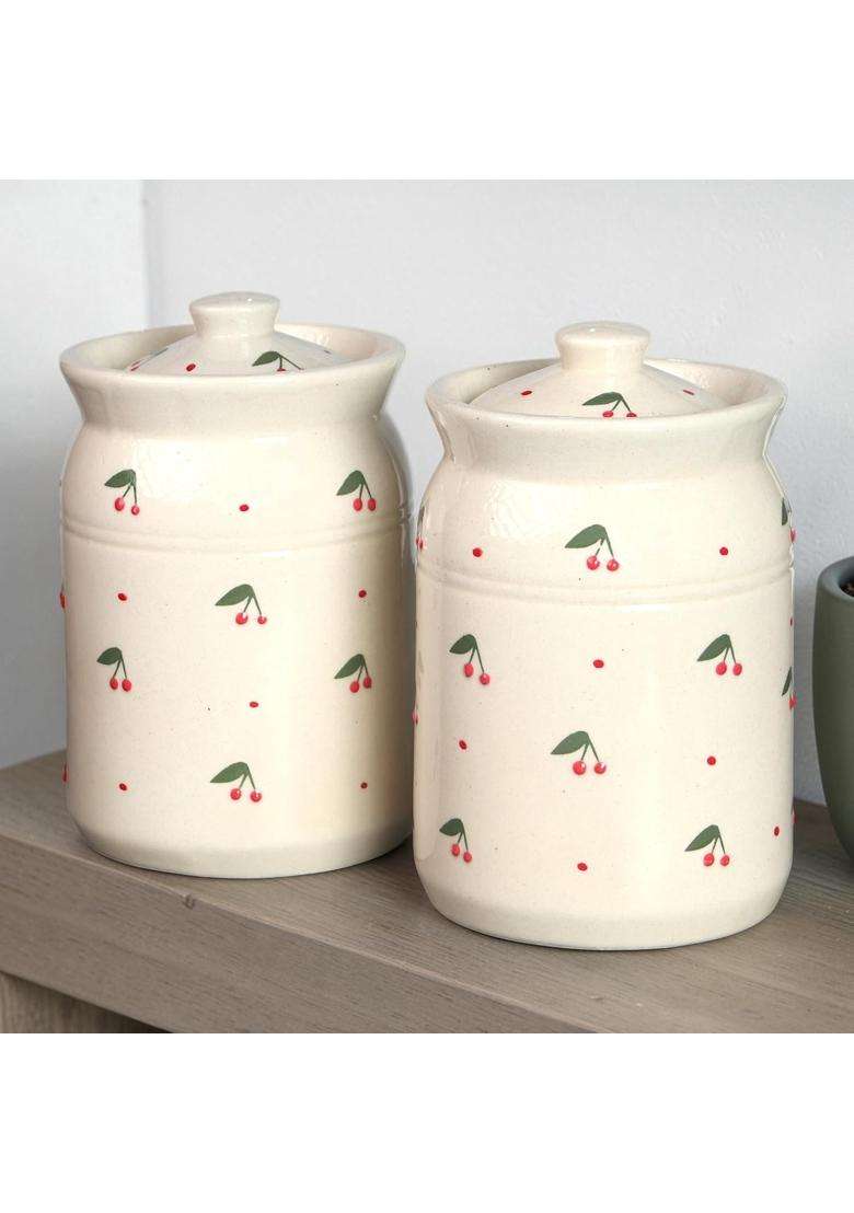 ClayStone Ceramic Storage Jar Set | 2000 ml | 67.6 fl oz | Pack of 2 - Indya