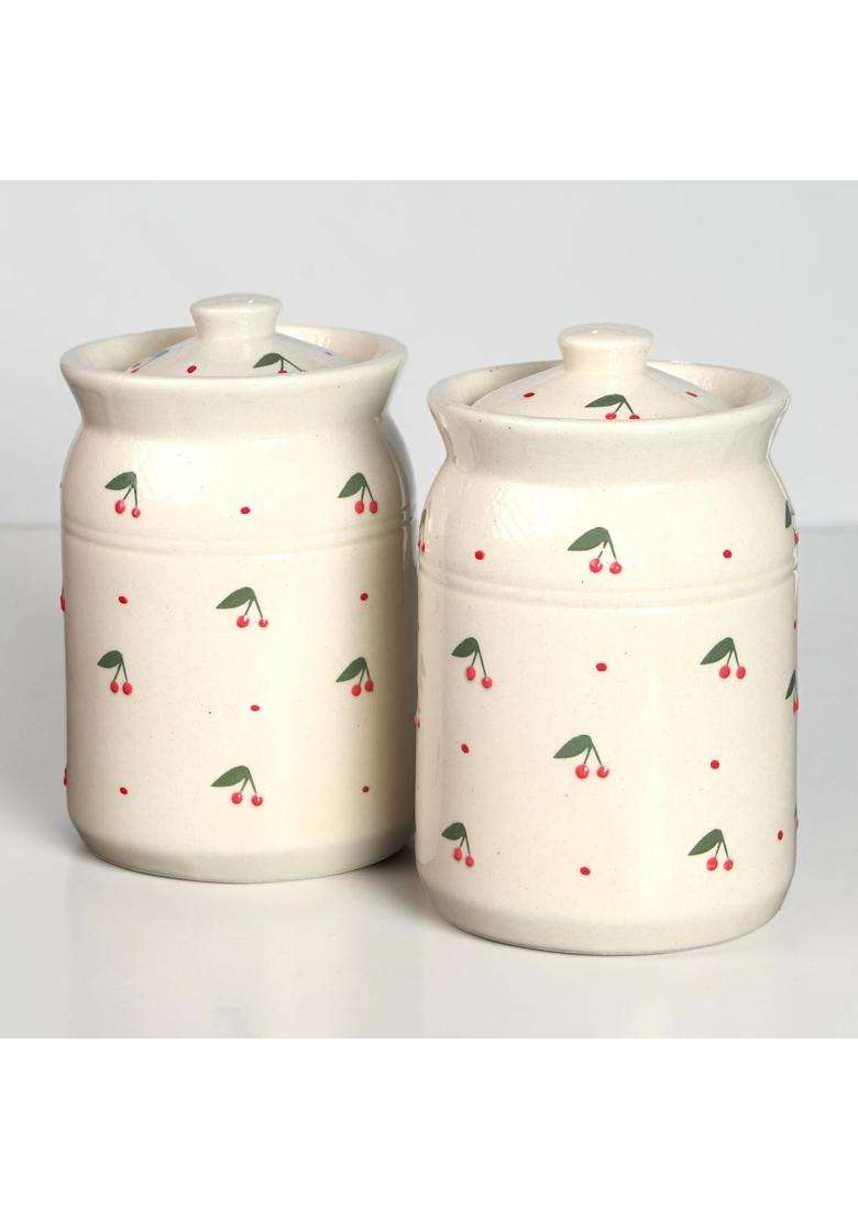 ClayStone Ceramic Storage Jar Set | 2000 ml | 67.6 fl oz | Pack of 2 - Indya