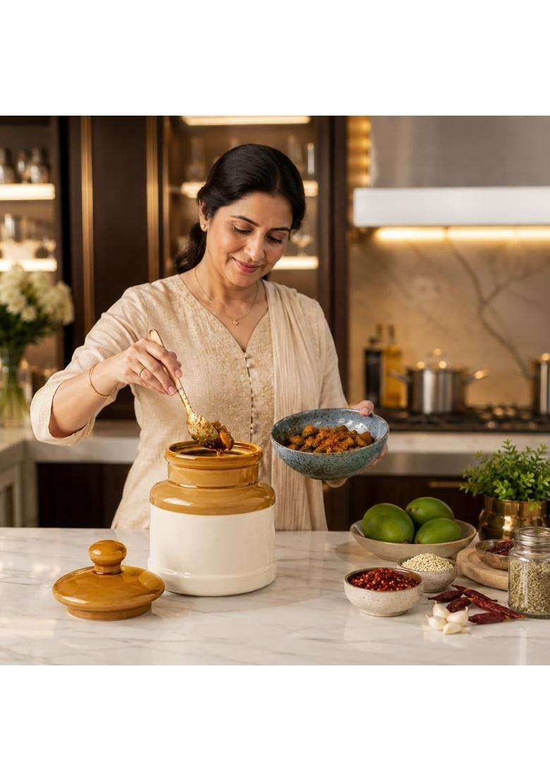Pure Source India Ceramic Pickle Jar with Lid | 1000 ml | 33.8 fl oz - Indya