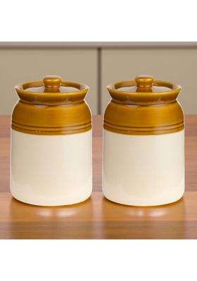 ClayStone Ceramic Achaar Jar Set | 2 L | 2.1 Qt | Pack of 2