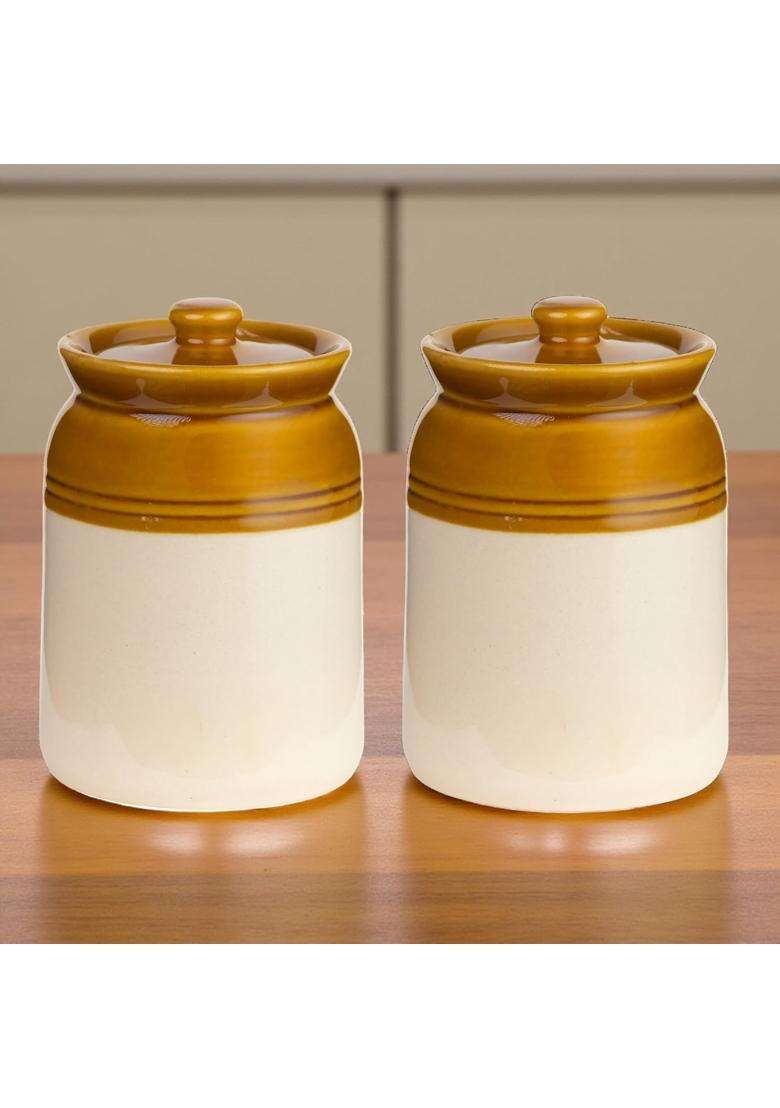 ClayStone Ceramic Achaar Jar Set | 2 L | 2.1 Qt | Pack of 2 - Indya