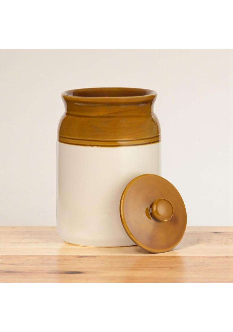 ClayStone Ceramic Achaar Jar Set | 2 L | 2.1 Qt | Pack of 2 - Indya