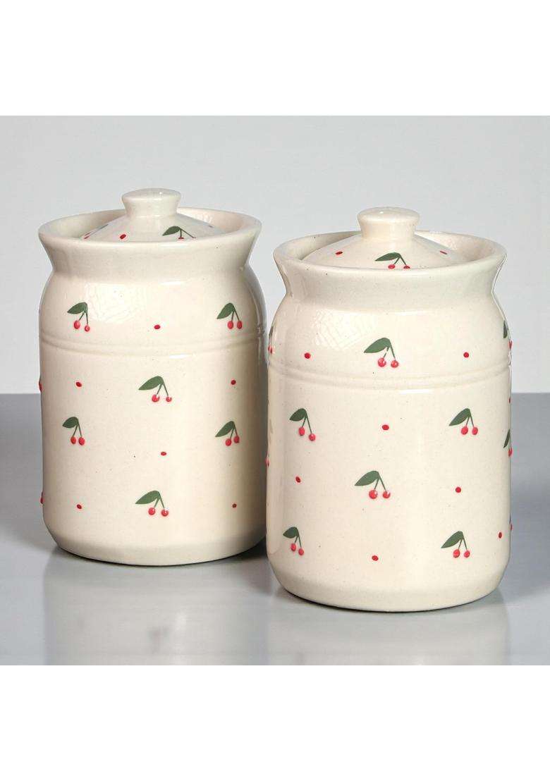 ClayStone Leechi Shaped Ceramic Storage Jar Set | 2000 ml | 67.6 fl oz | Pack of 2 - Indya