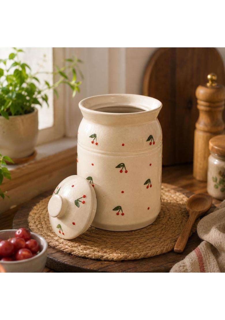 ClayStone Leechi Shaped Ceramic Storage Jar Set | 2000 ml | 67.6 fl oz | Pack of 2 - Indya
