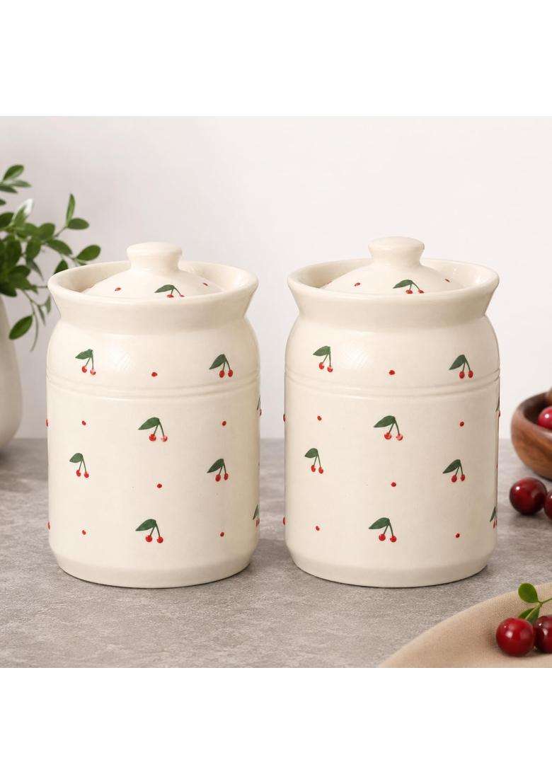 ClayStone Leechi Shaped Ceramic Storage Jar Set | 2000 ml | 67.6 fl oz | Pack of 2 - Indya
