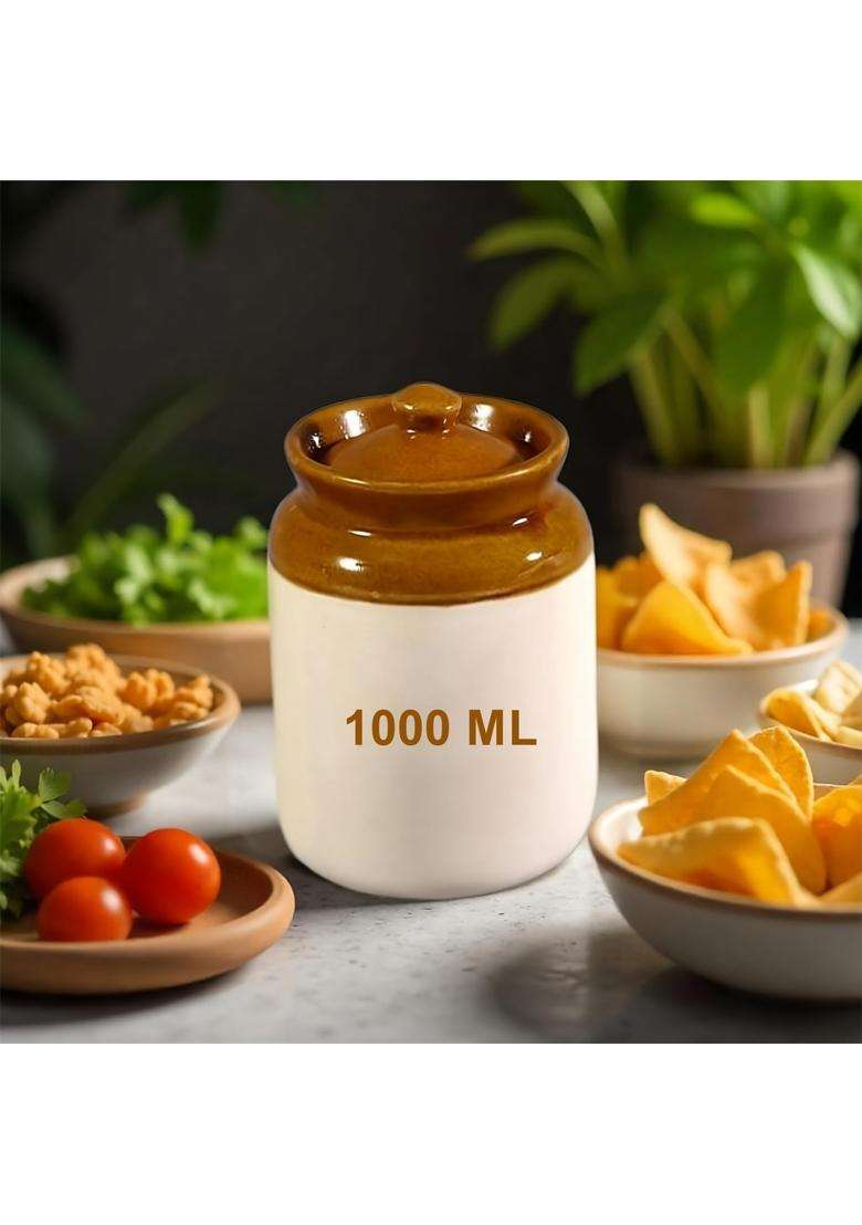 SHRIYAM CRAFT Handmade Ceramic Pickle Jar with Lid | 1000 ml | 33.8 fl oz - Indya