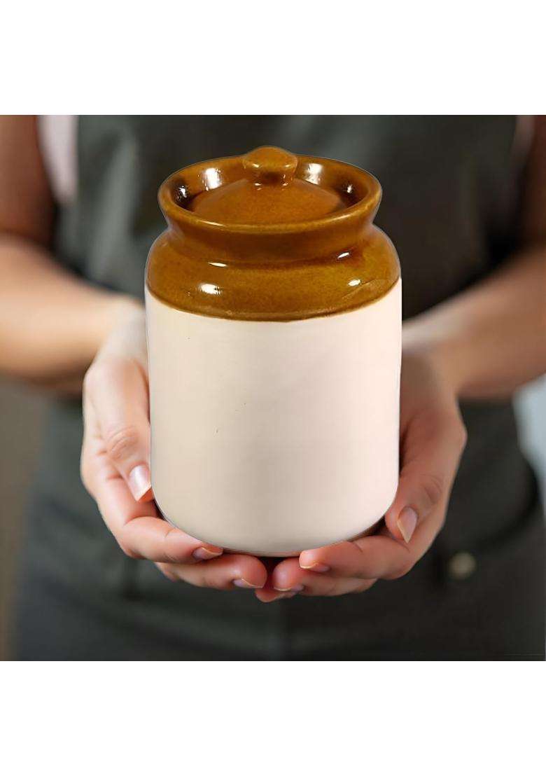 SHRIYAM CRAFT Handmade Ceramic Pickle Jar with Lid | 1000 ml | 33.8 fl oz - Indya