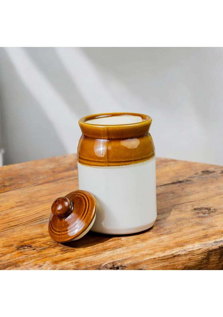 SHRIYAM CRAFT Handmade Ceramic Pickle Jar with Lid | 1000 ml | 33.8 fl oz - Indya