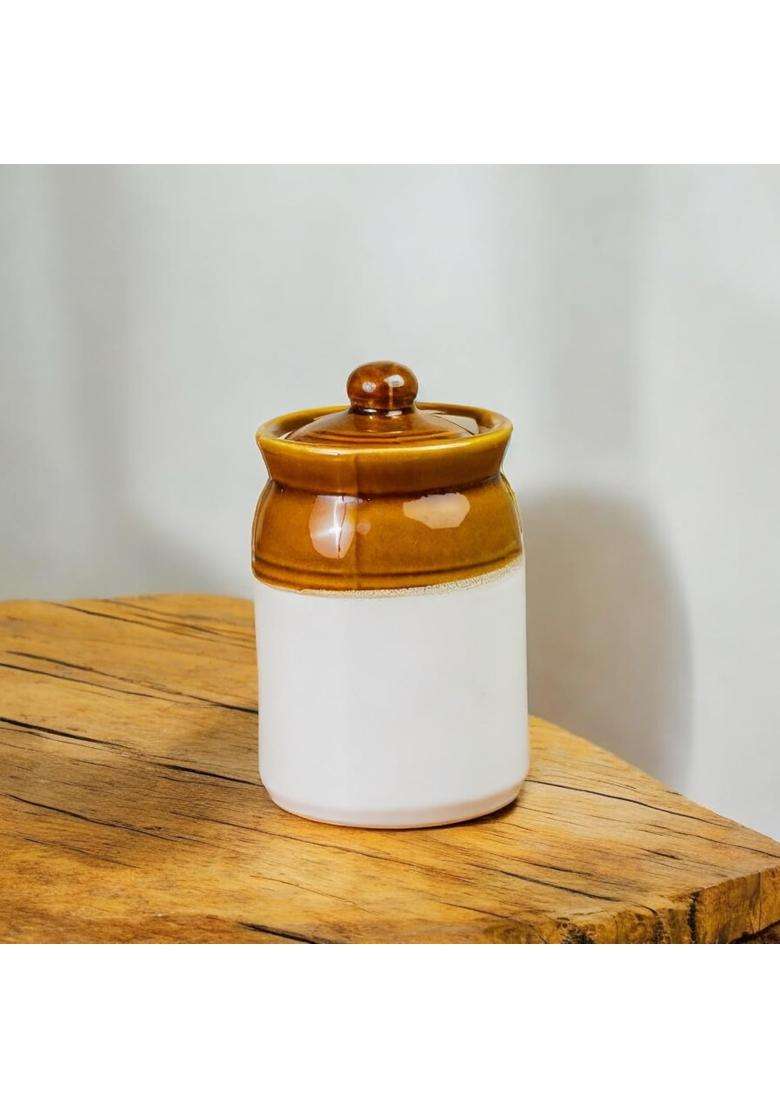 SHRIYAM CRAFT Handmade Ceramic Pickle Jar with Lid | 1000 ml | 33.8 fl oz - Indya