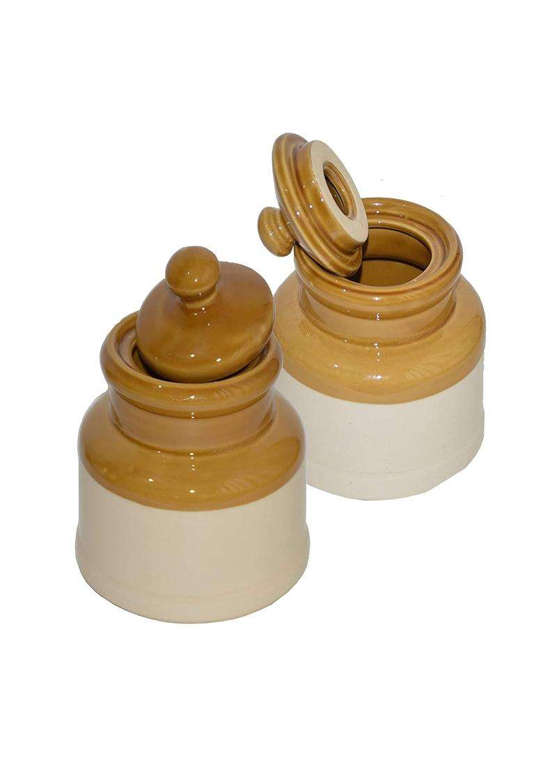 Pure Source India Natural Led Free Food Grade Ceramic Pickle Jar with Lid | 2-Piece Set - Indya