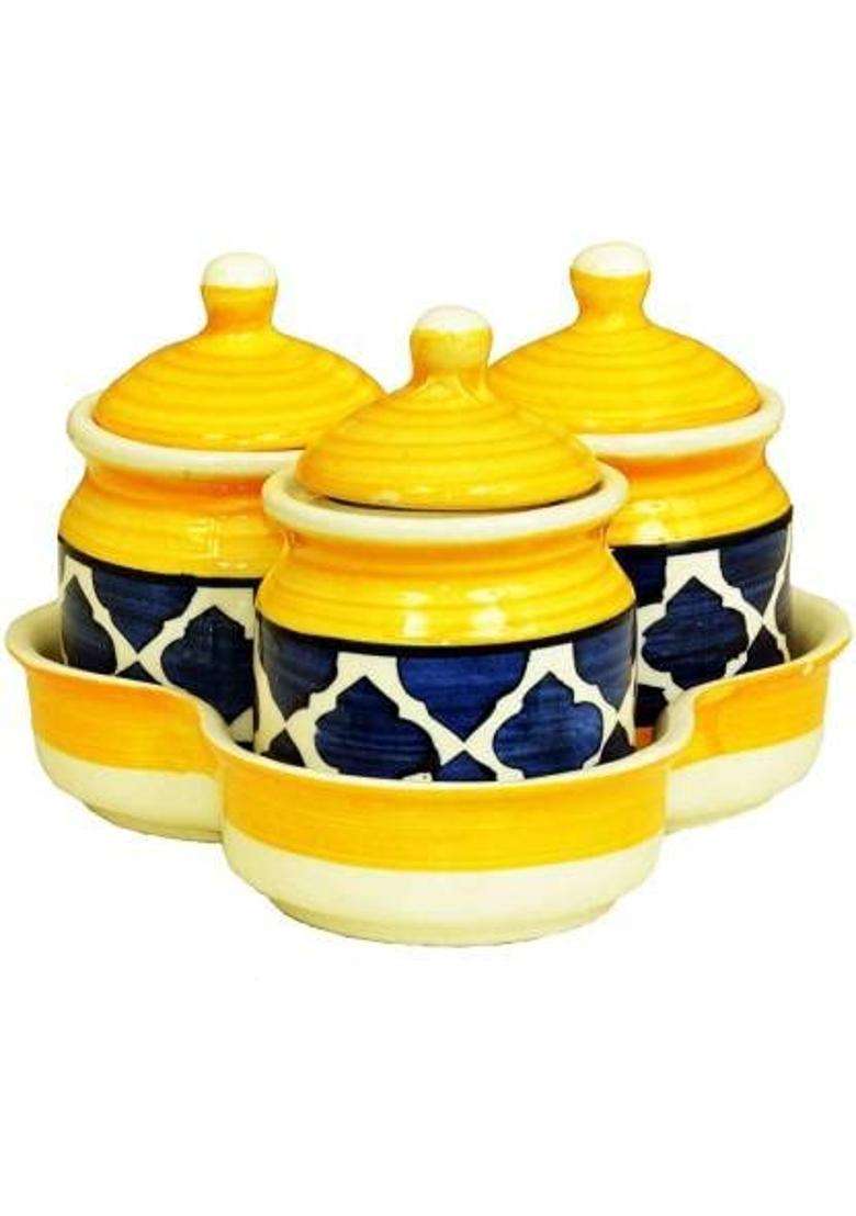 Jetwals Ceramic Handmade Pickle Jar Set | 200 ml | 6.8 fl oz | With Lid - Indya