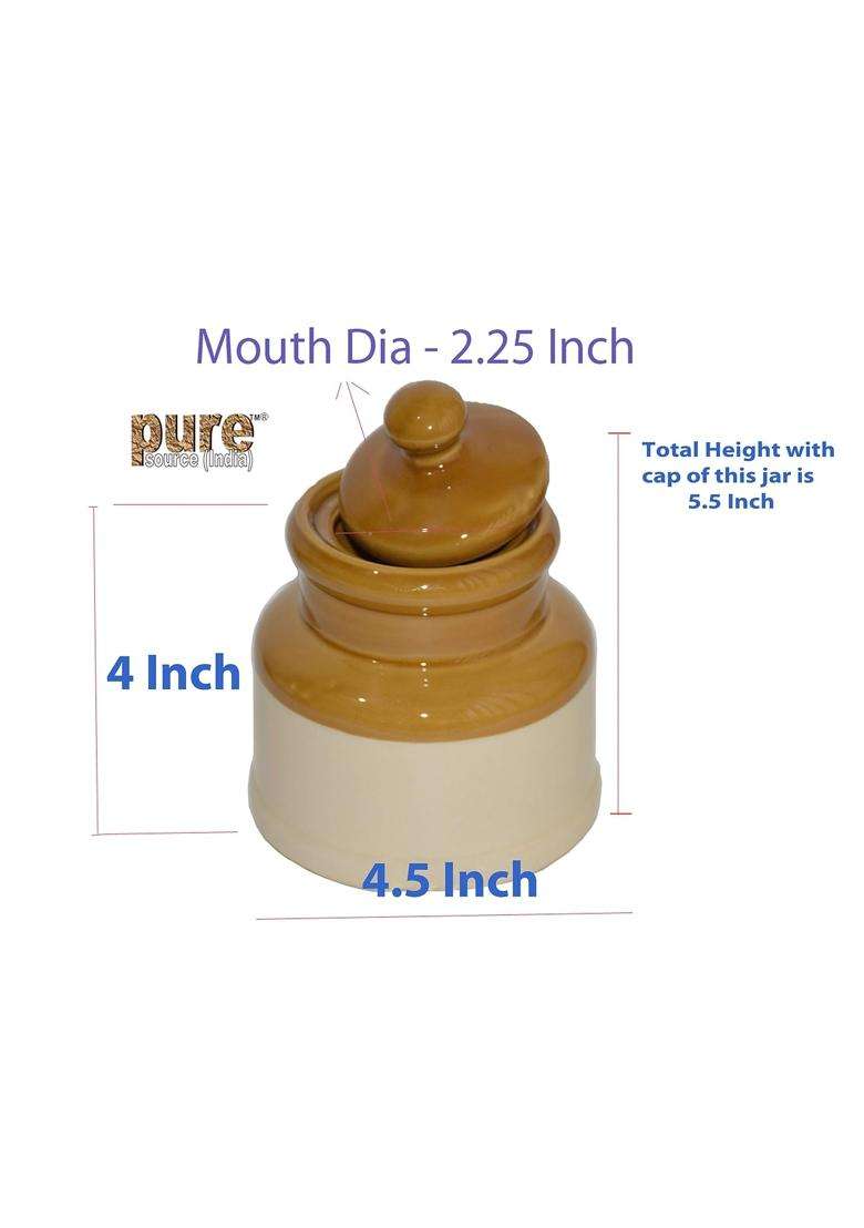 Pure Source India Ceramic Pickle Jar | 250 ml | 8.5 fl oz | 2-Piece Set - Indya