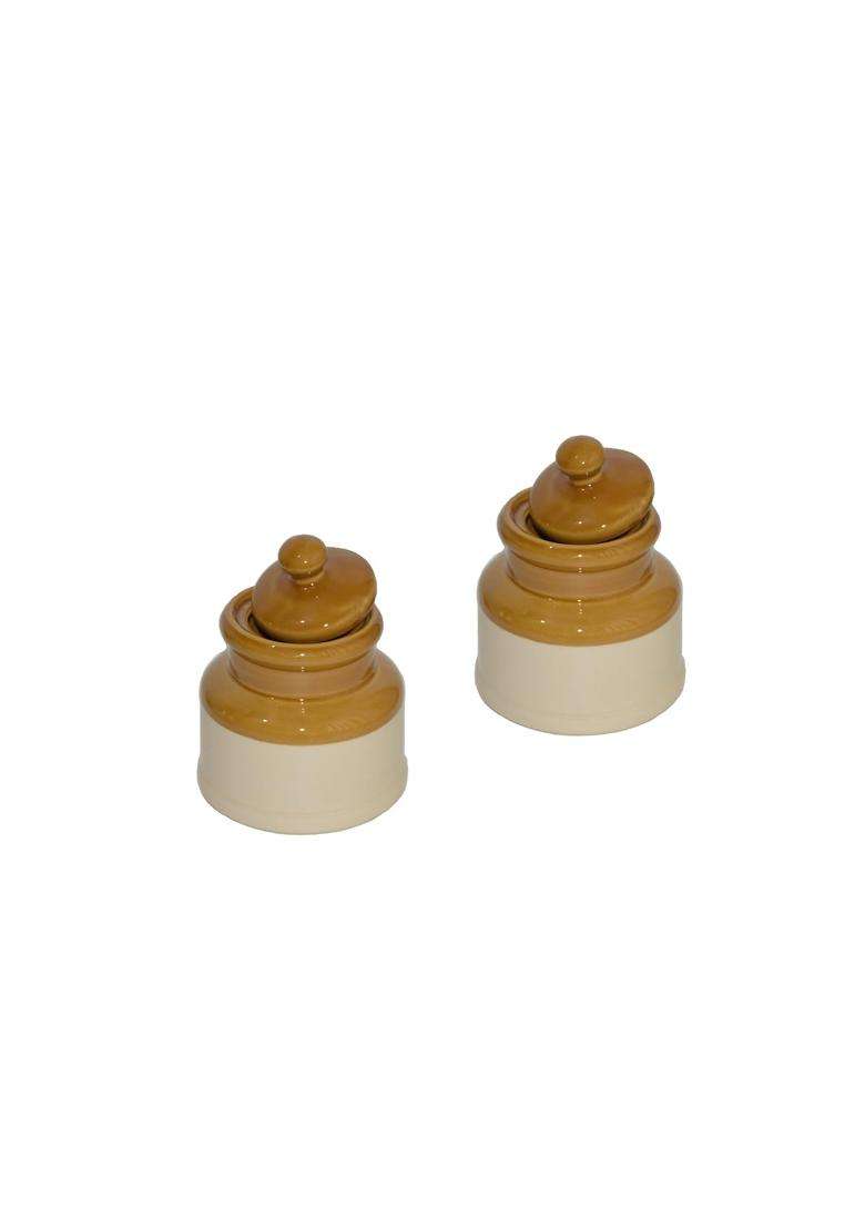 Pure Source India Ceramic Pickle Jar | 250 ml | 8.5 fl oz | 2-Piece Set - Indya