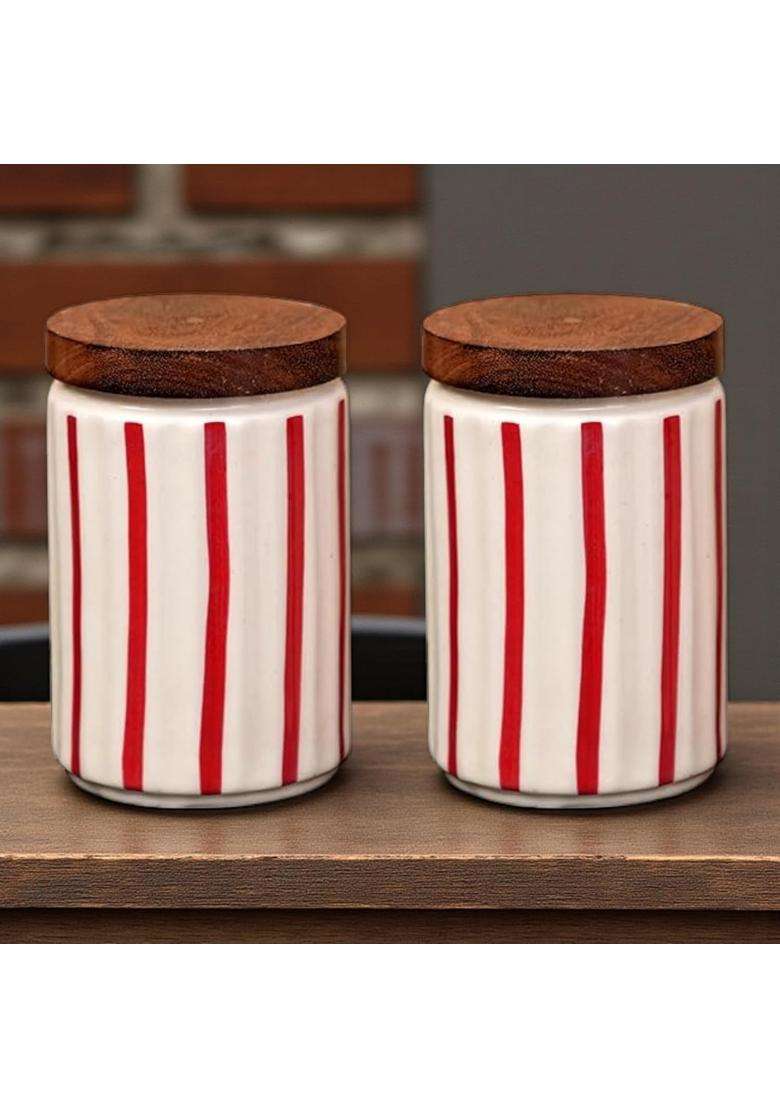 ClayStone Airtight Ceramic Jars with Wooden Lid | 900 ml | 30.4 fl oz | Pack of 2 - Indya