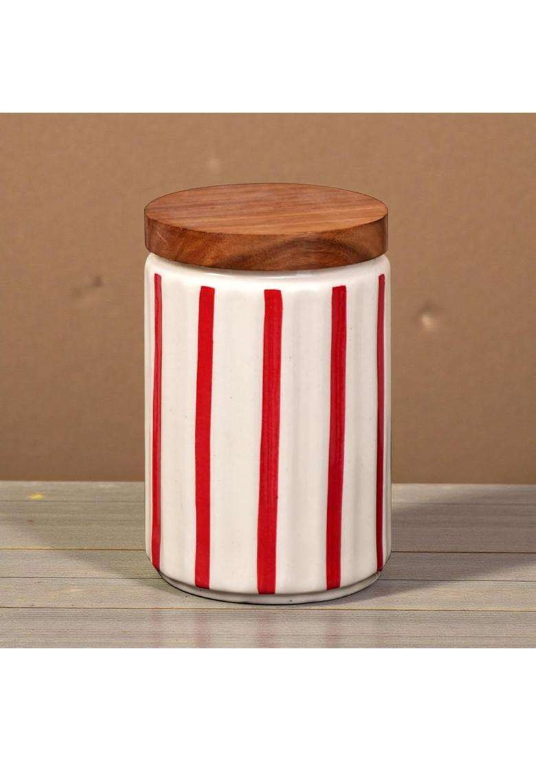 ClayStone Airtight Ceramic Jars with Wooden Lid | 900 ml | 30.4 fl oz | Pack of 2 - Indya