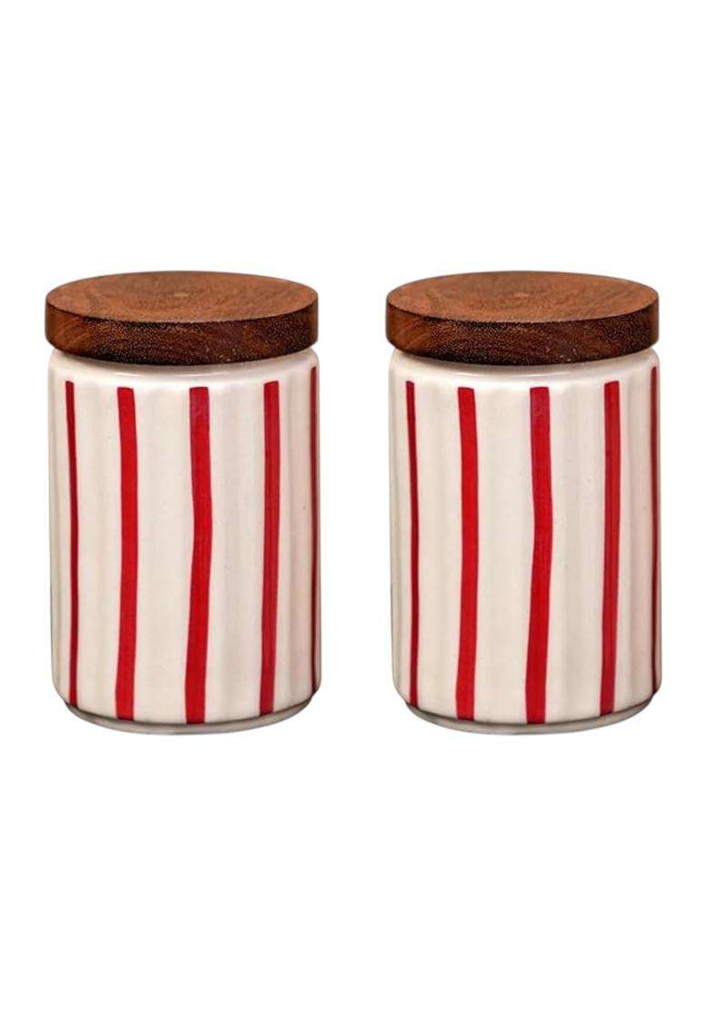 ClayStone Airtight Ceramic Jars with Wooden Lid | 900 ml | 30.4 fl oz | Pack of 2 - Indya