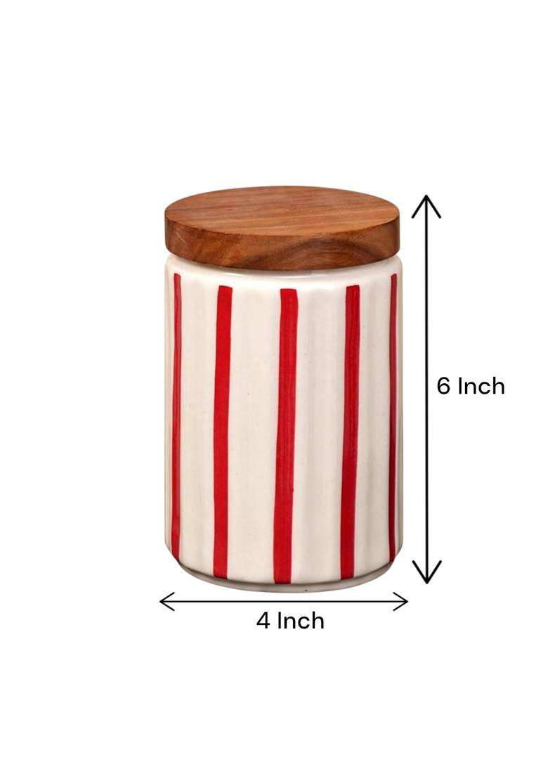 ClayStone Airtight Ceramic Jars with Wooden Lid | 900 ml | 30.4 fl oz | Pack of 2 - Indya